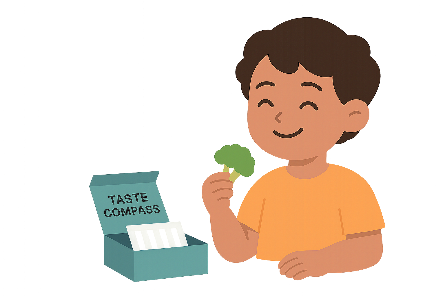 Child exploring food with Taste Compass kit illustration